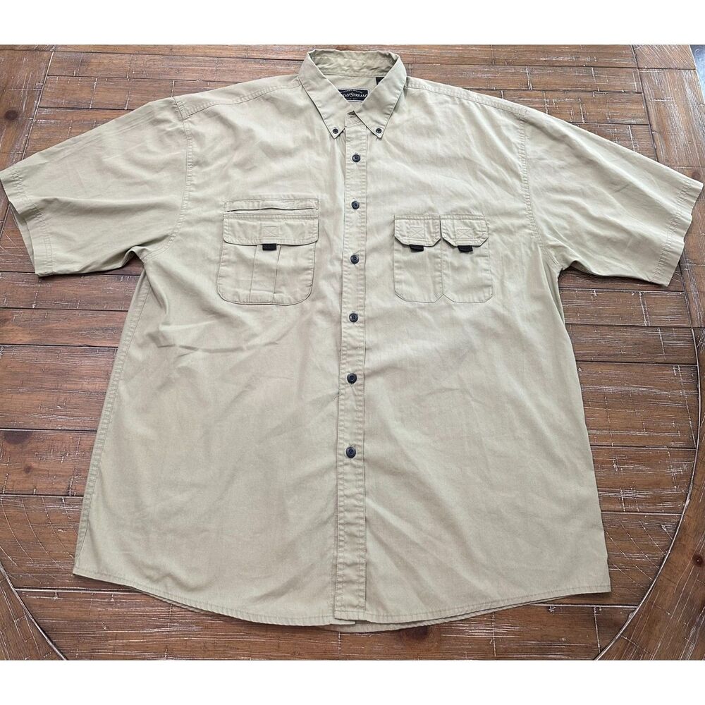 Field & Stream Fishing Shirt Mens XL Khaki Short Sleeve Button Up Utility
